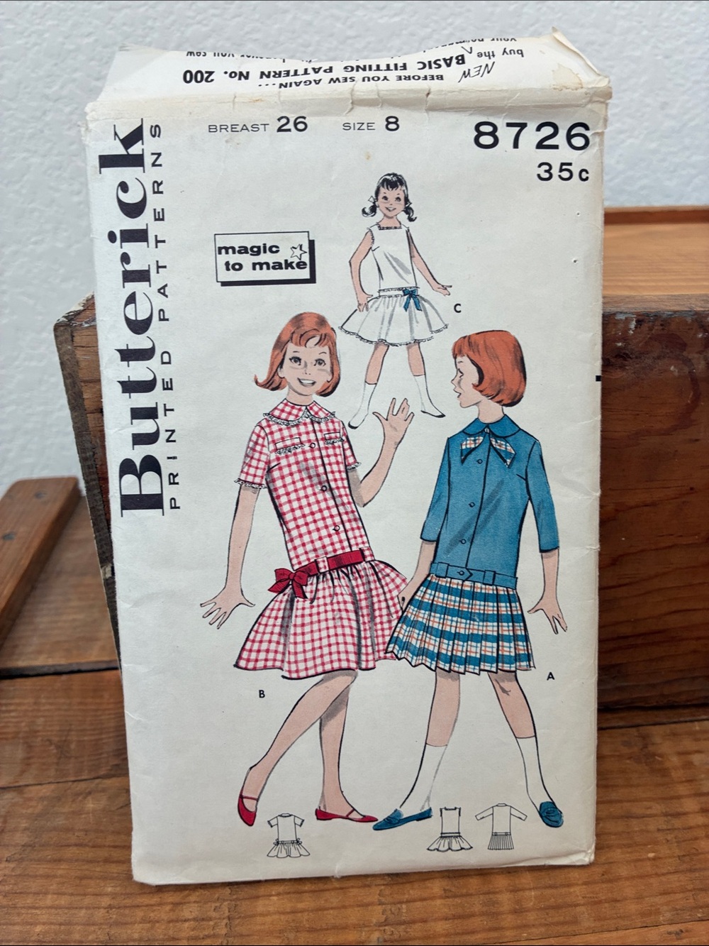 Vintage Butterick 8726 Sewing Pattern Girls Magic-to-Make Dress and Slip 50s 60s